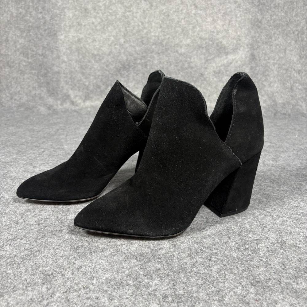 Chelsea & Violet Rubi Ankle Boots 6.5 Black Suede V-Cut Block Heel